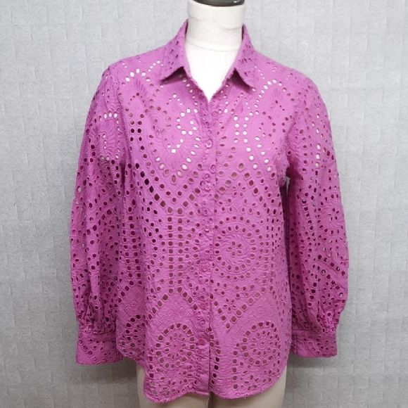 Chico's Tops - Chico's Magenta Open Eyelet Blouse